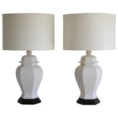 Retro Pair of Hollywood Regency Blanc de Chine Ceramic Table Lamps