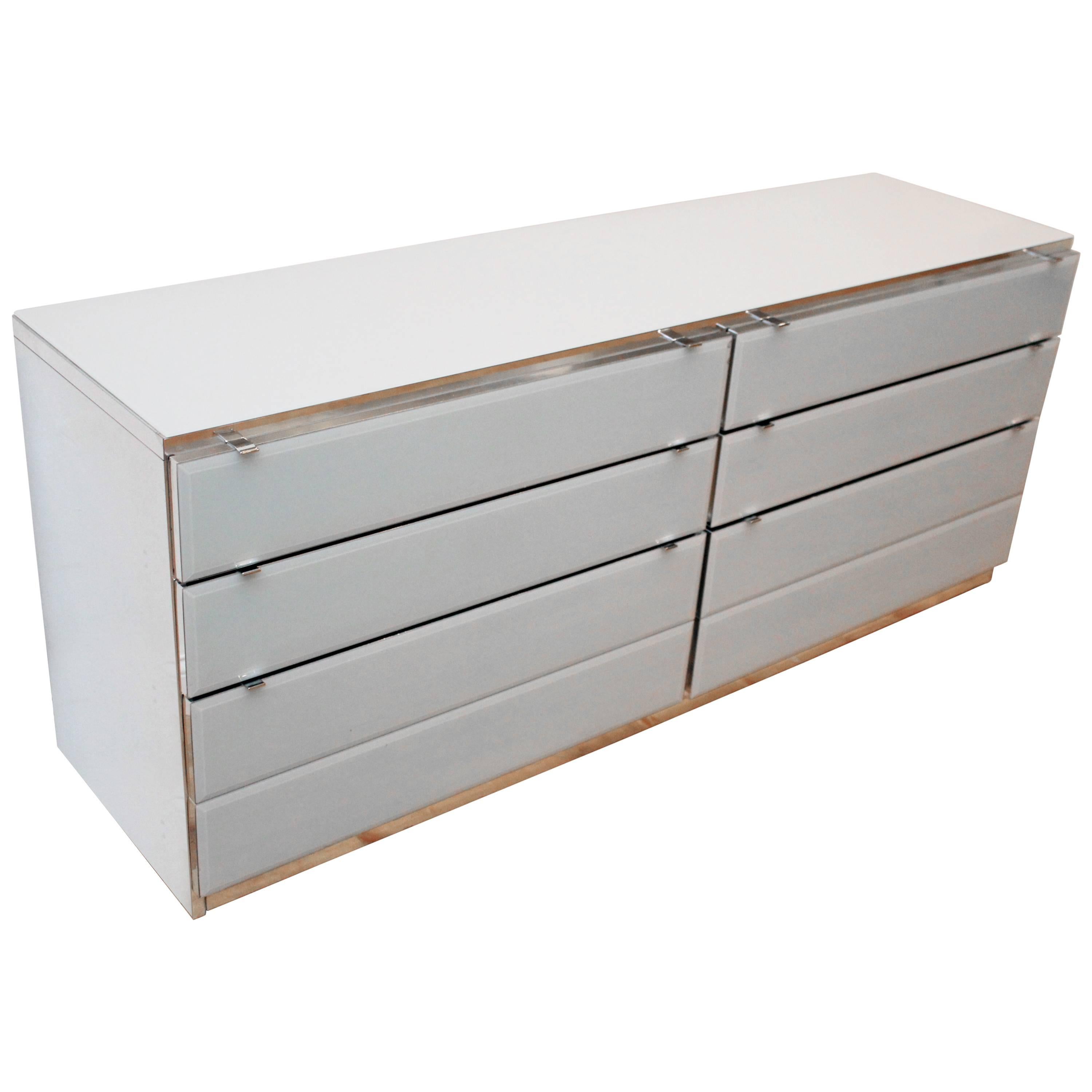 Six-Drawer Double Ello Chrome and Glass Dresser Drawers