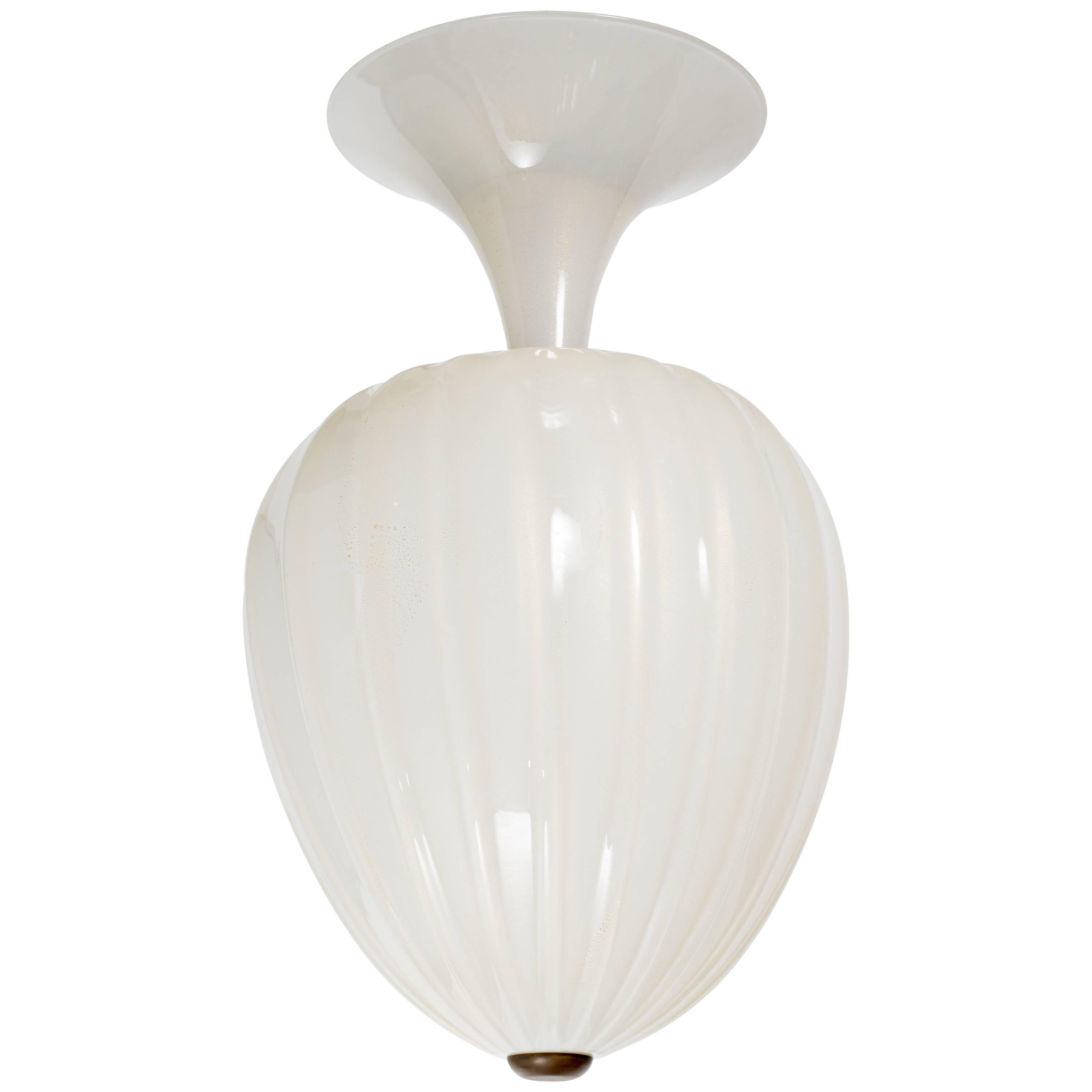 1940s Seguso White With Gold Flecks  Murano Large Teardrop Light Fixture