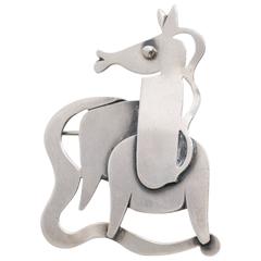 Sterling Silver Modernist Horse Brooch by Paul Lobel