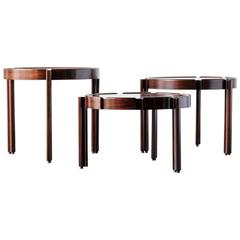 Set of Three Italian Rosewood and Mahogany Stacking Side Tables, Late 1960s