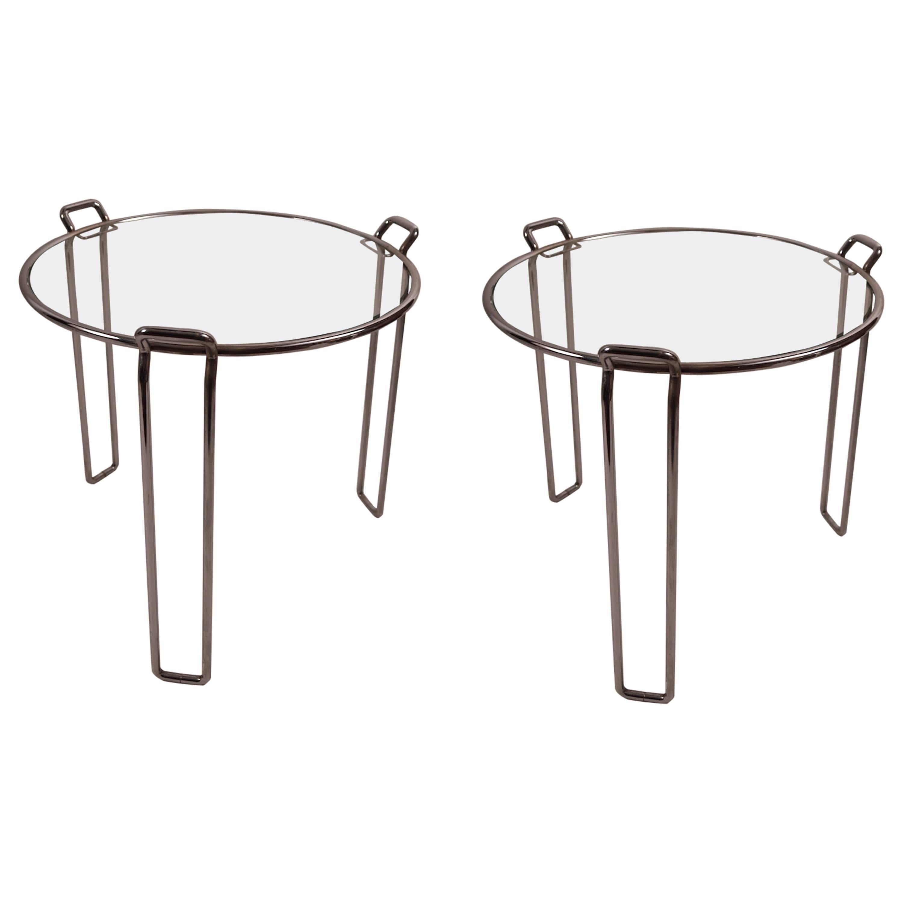 Pair of Stacking Chrome and Glass Tables by Saporiti