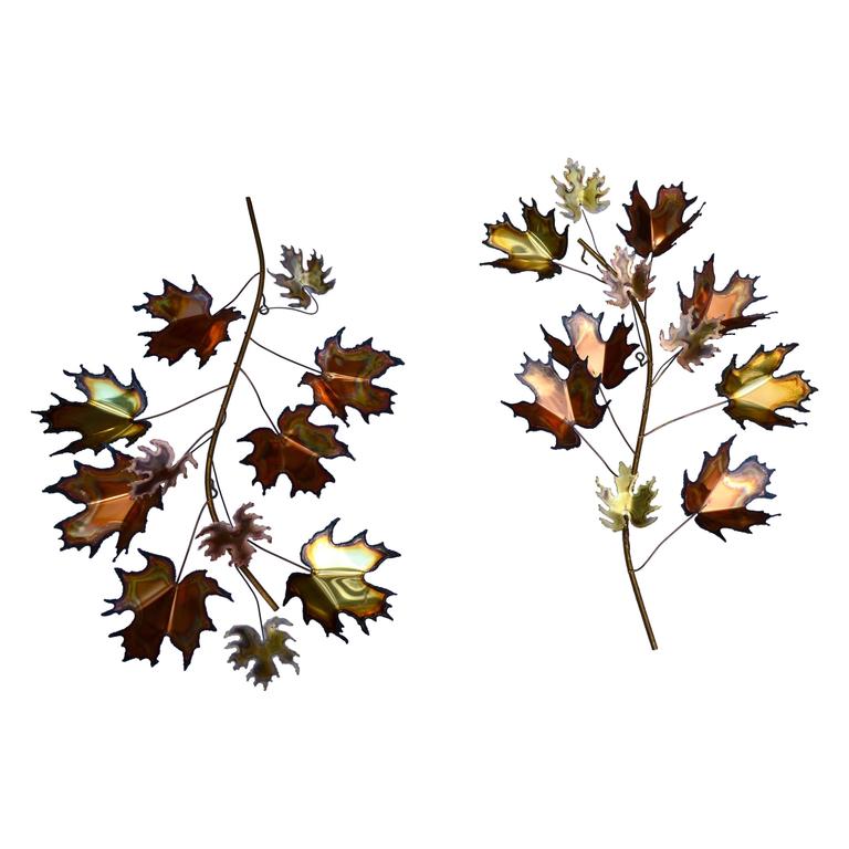 Metal Maple Tree Branch Wall Sculpture By Curtis Jere At 1stdibs Pair Of Curtis Jere Maple Leaf Wall Sculptures Brutalist Metal Sculpture Style