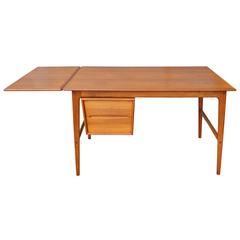 Clever Aksel Boll Jensen Teak Drop-Leaf Desk and Drawers Slide Left or Right