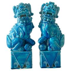 Vintage Pair of Chinese Export Turquoise Foo Dogs
