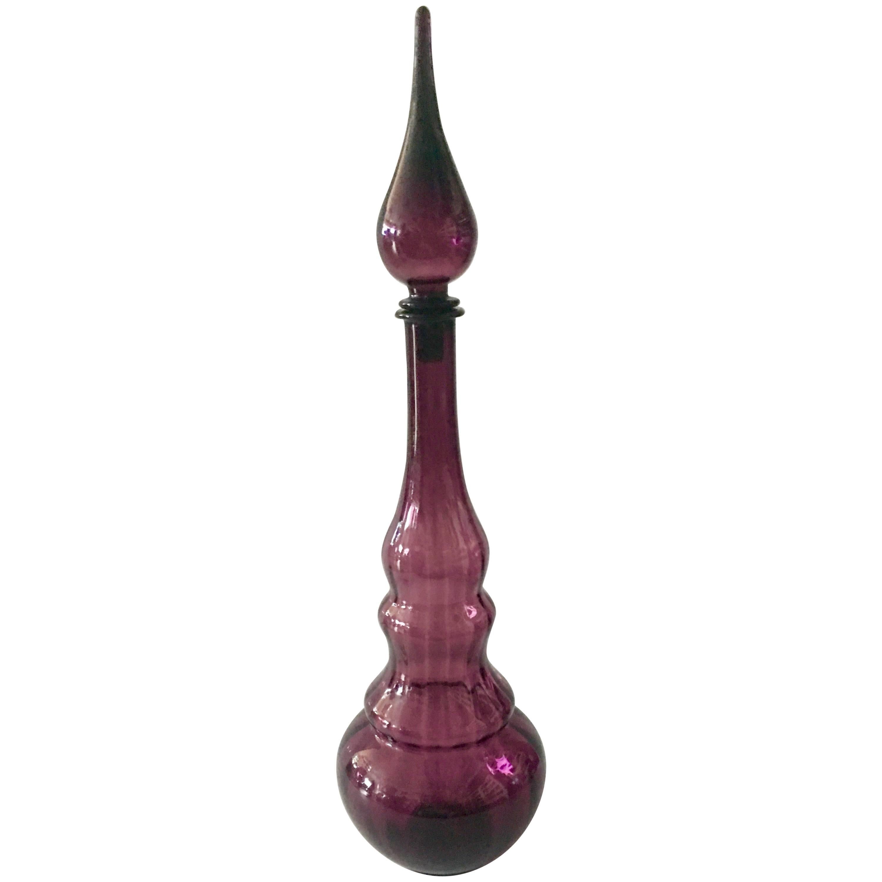 Italian Empoli Amethyst Optic Art Glass Decanter