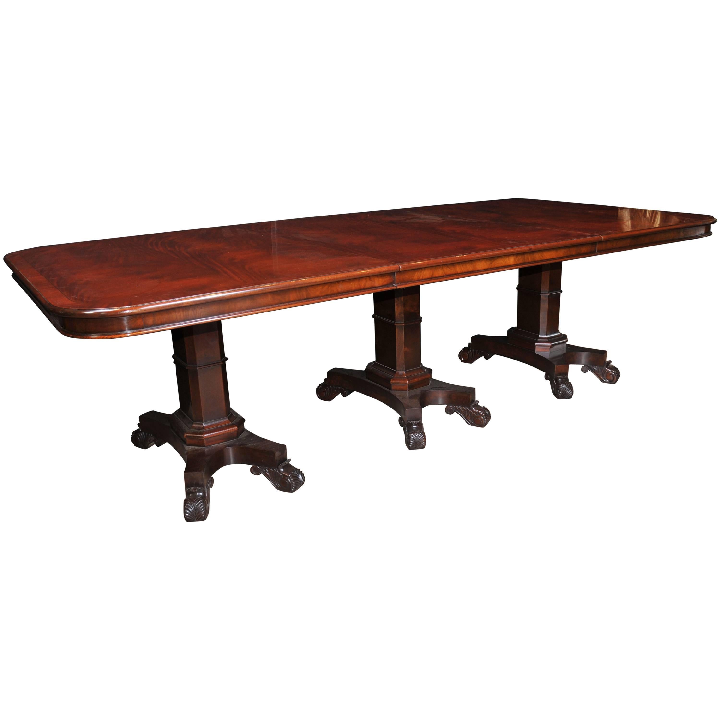 Regency Style Dining Table Mahogany Triple Pedestal Manner George Bullock For Sale