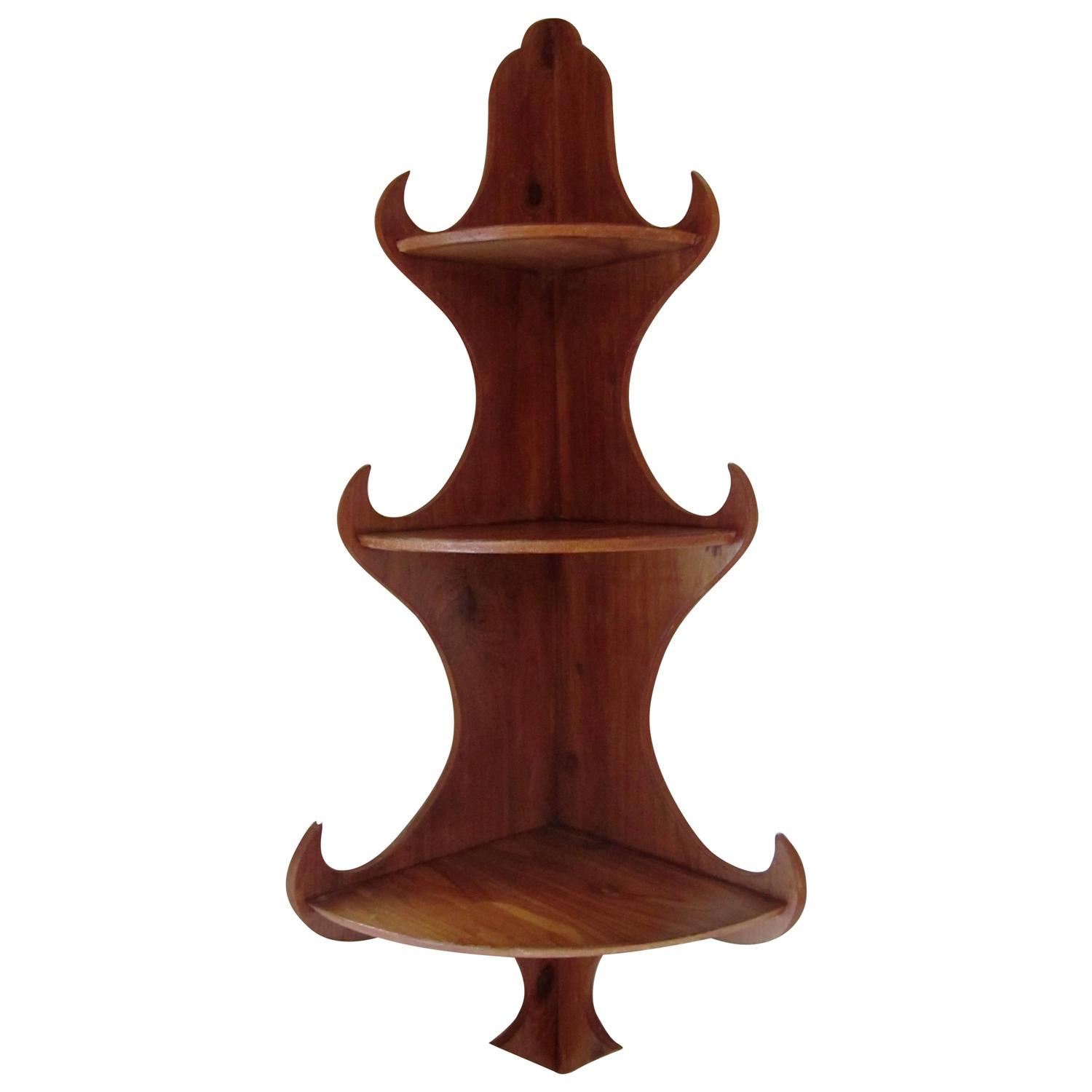 Vintage Hanging Corner Wall Wood Shelf For Sale at 1stdibs