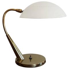 Modernist Brass and White Enamel Adjustable Lamp