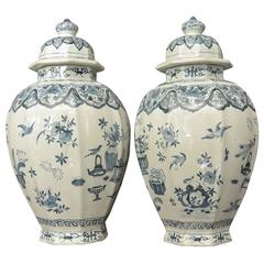 Pair of Large Blue and White Delft Vases