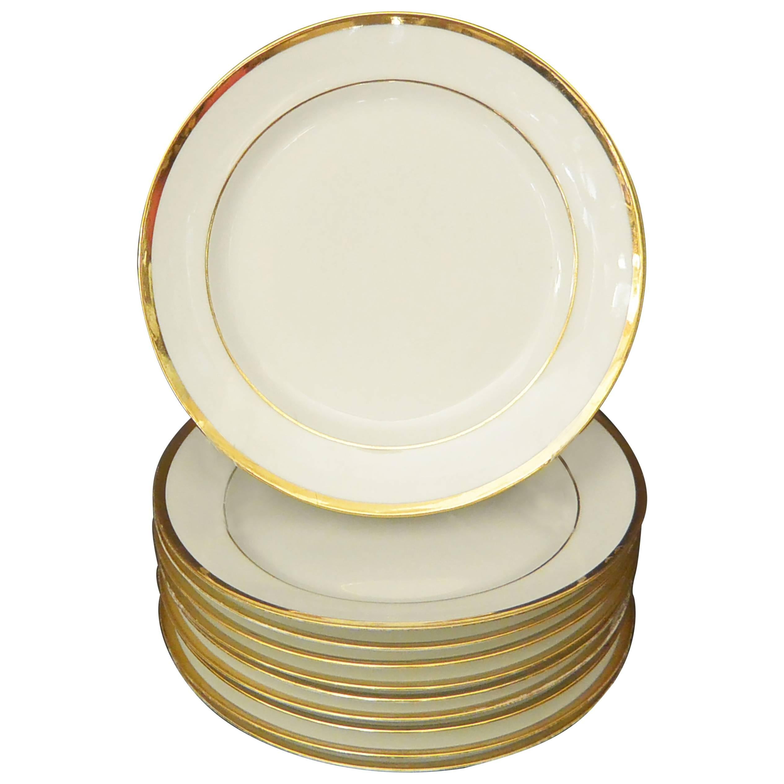 Set of Ten White and Gilt French Empire Plates For Sale