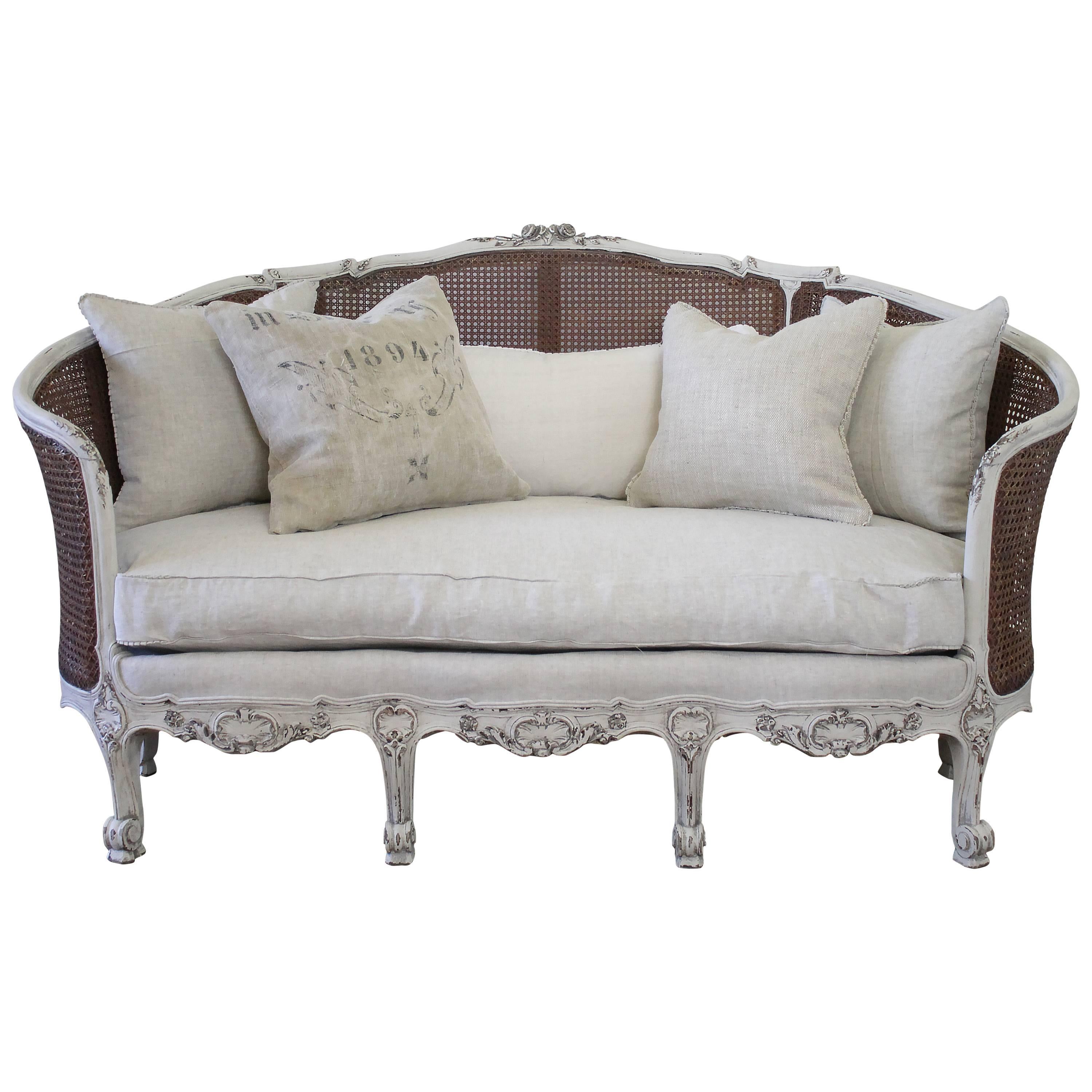19th Century Antique French Cane Back Louis XV Style Sofa