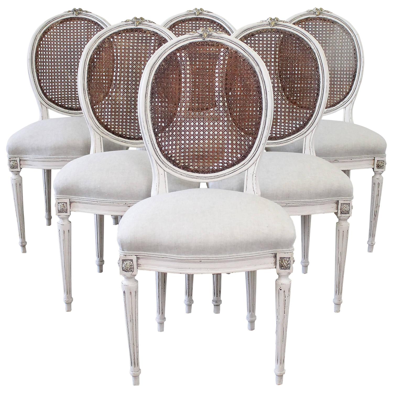 Set Of Six 19th Century French Louis XVI Cane Back Dining Chairs Set Of Six 19th Century French Louis XVI Cane Back Dining Chairs