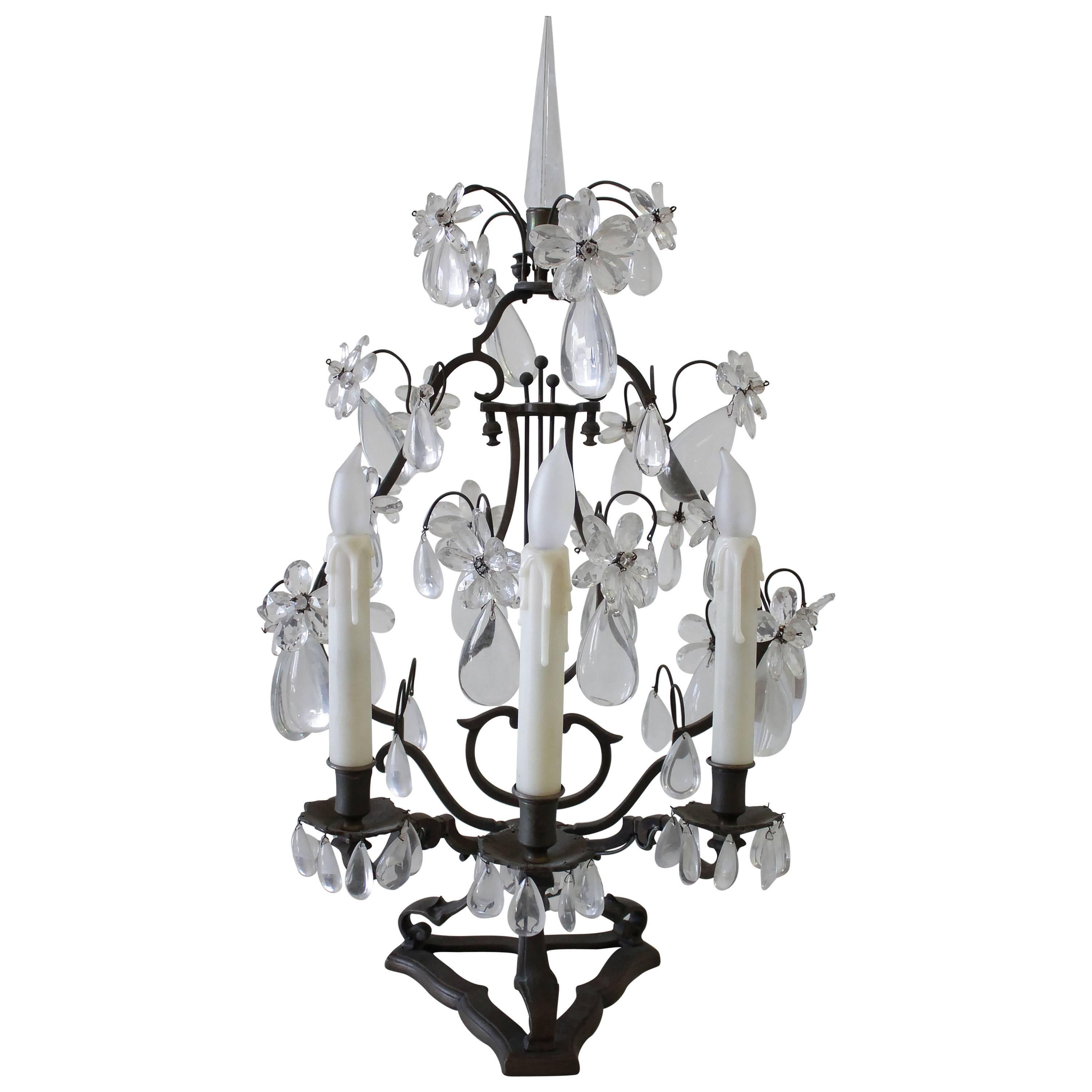 19th Century Bronze and Crystal Candelabra For Sale