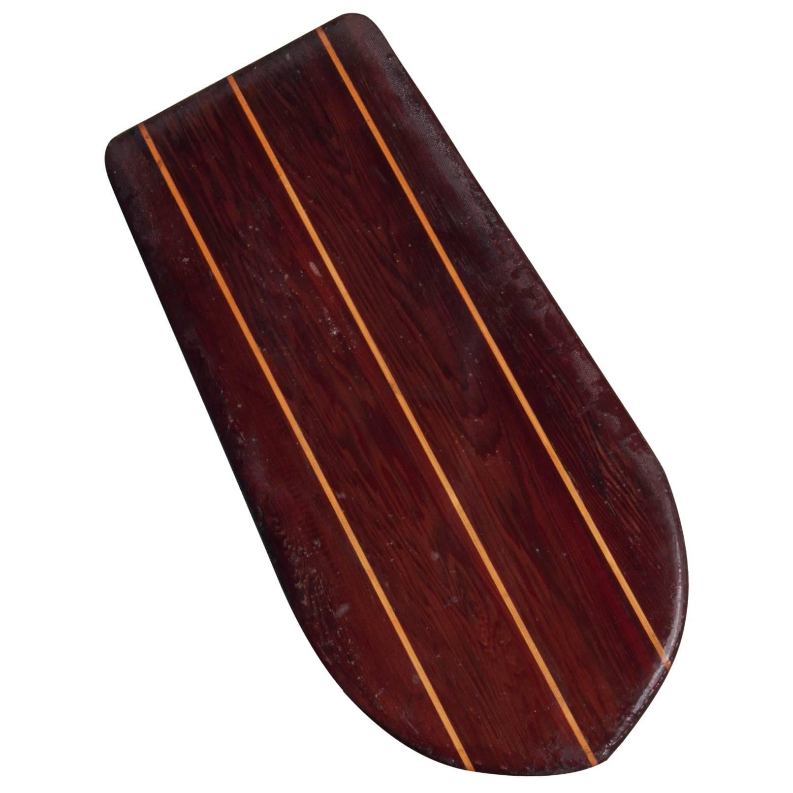 Redwood Twin-Fin Belly Board with Hardwood Stingers, circa 1950 For Sale