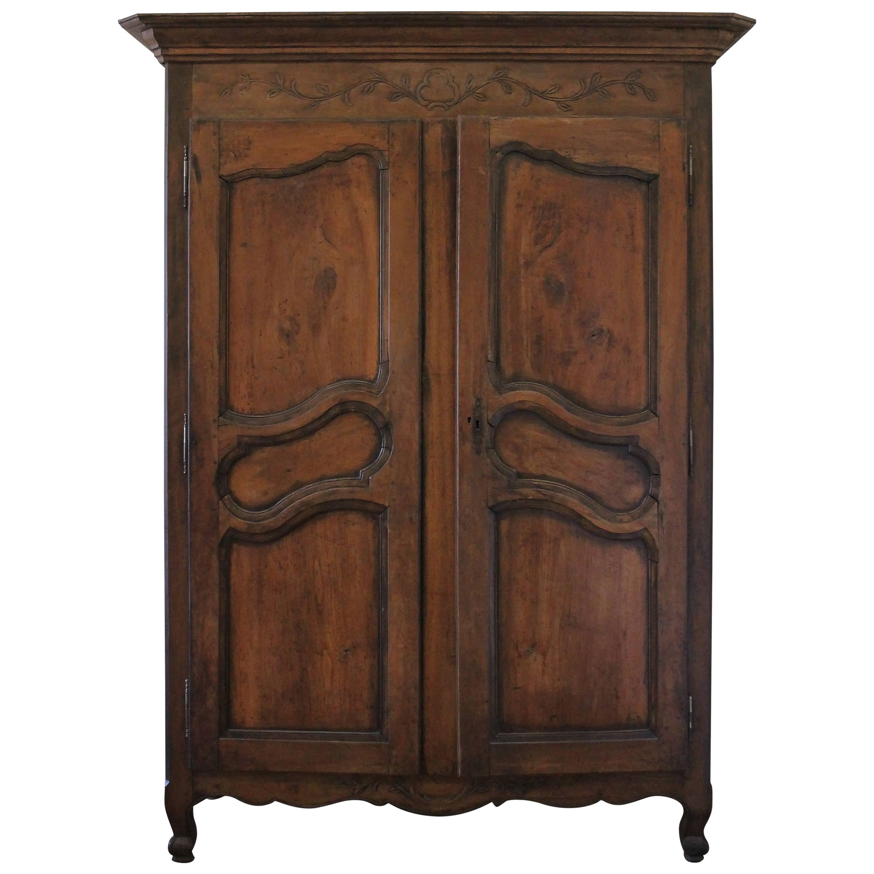French Louis XV Carved Cherrywood Armoire