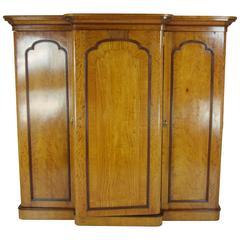 B345 Three-Door Victorian Satinwood Breakfront Armoire, Wardrobe, Closet