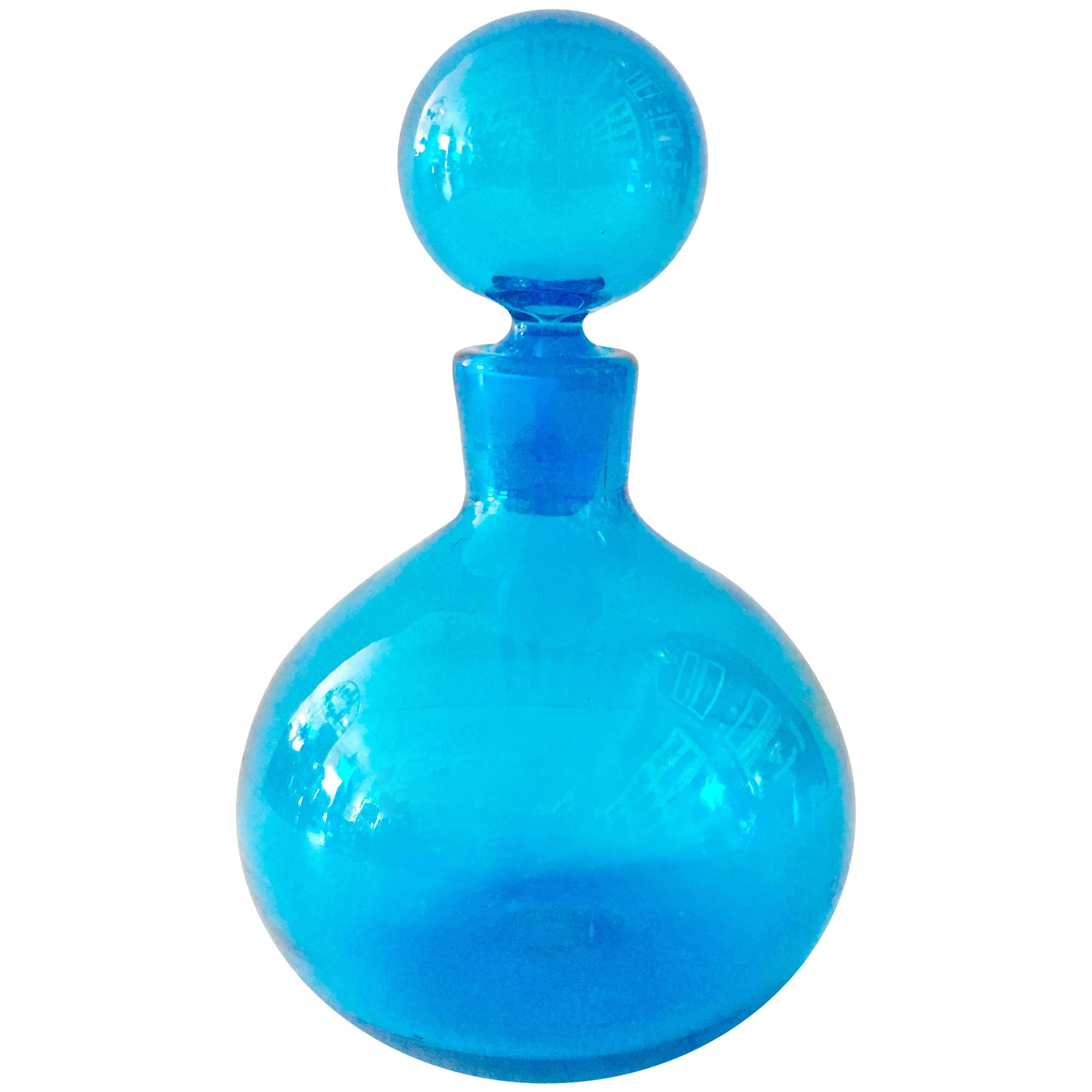Mid-Century Modern Blenko Glass Round Blue Decanter