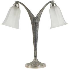 Vintage Rene Lalique Shade "Campanules" with his Double Silvered Bronze Lamp Base