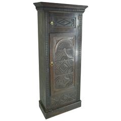 Antique B391 Heavily Carved Victorian Oak Single Door Armoire, Wardrobe, Closet