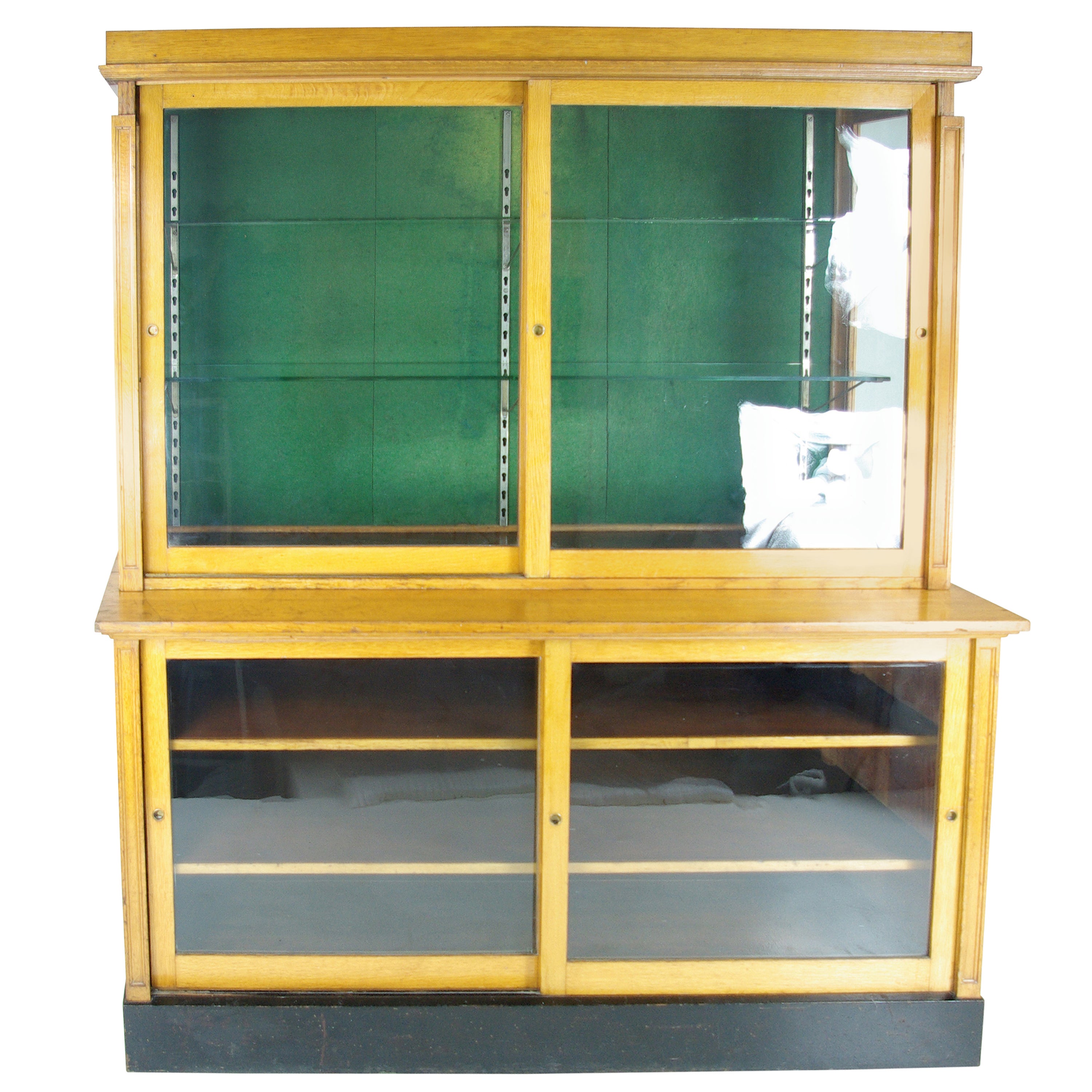 B398 Large Oak Country Store Showcase China Display Cabinet With