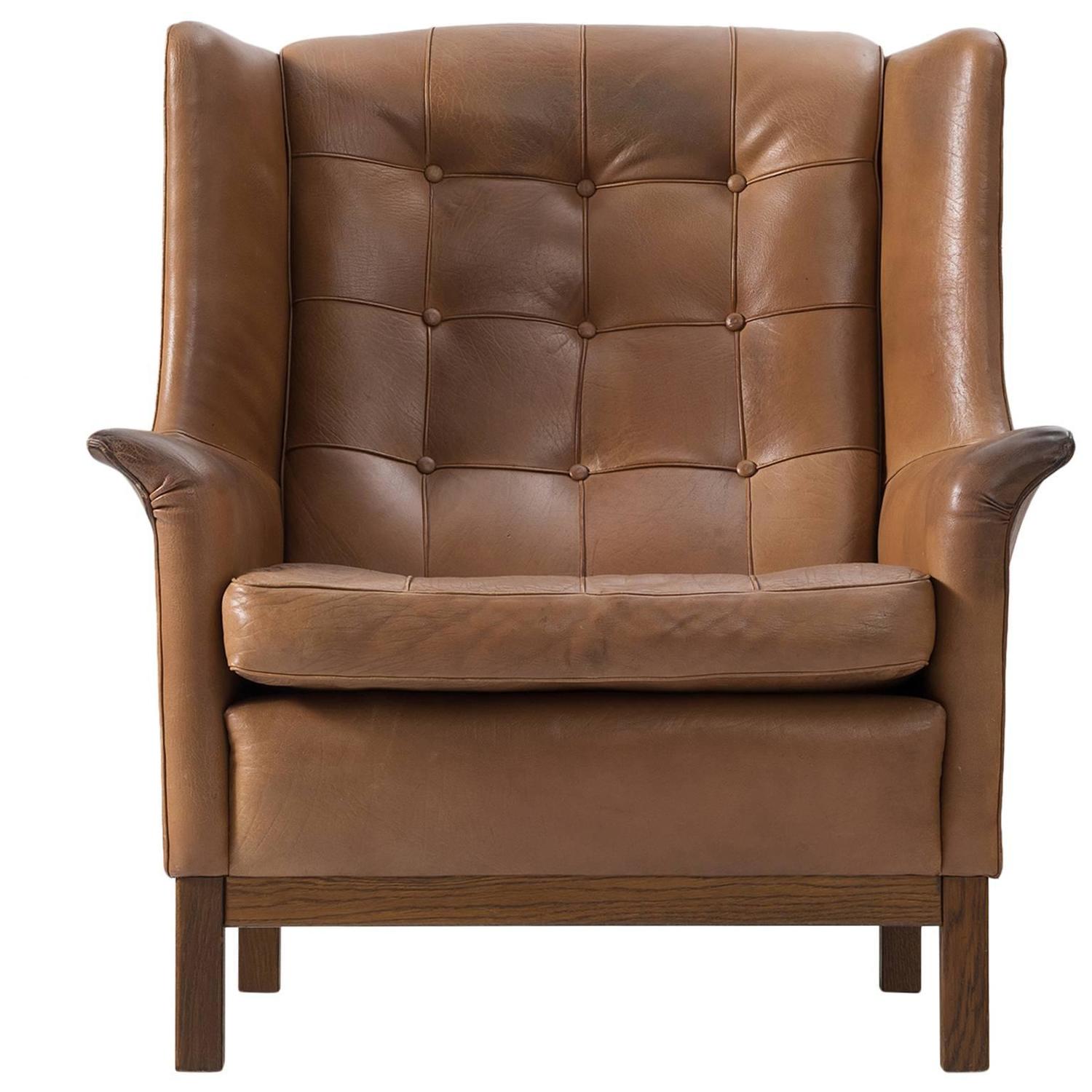 Chesterfield Queen Anne High Back Wing Chair Antique Green Leather