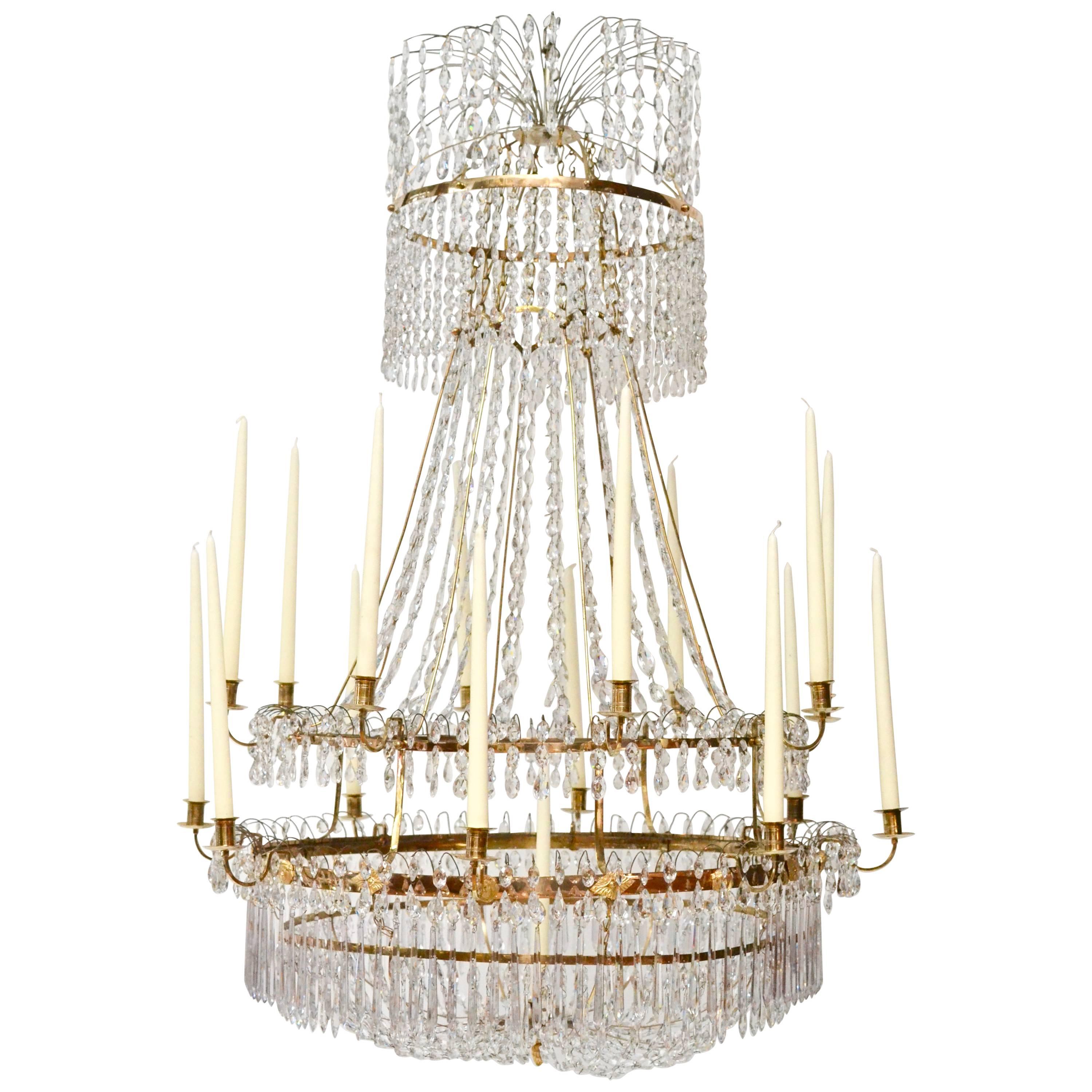 Large Swedish Gustavian Gilt Bronze and Crystal Chandelier, circa 1800