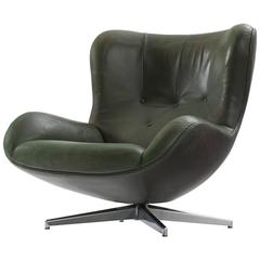 Illum Wikkelsø Green Leather Swivel Lounge Chair 7