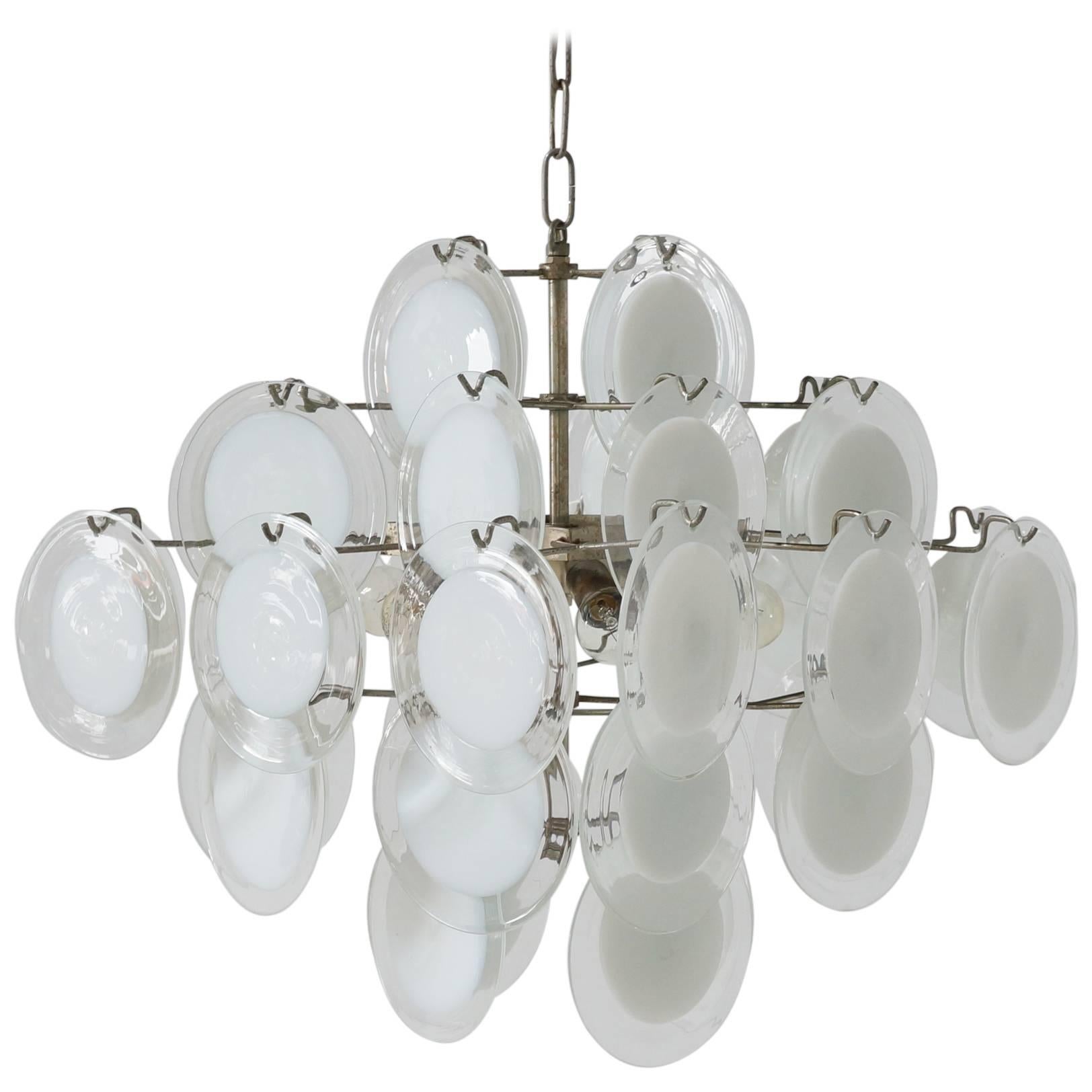 Vistosi Murano Chandelier in White and Clear Glass For Sale
