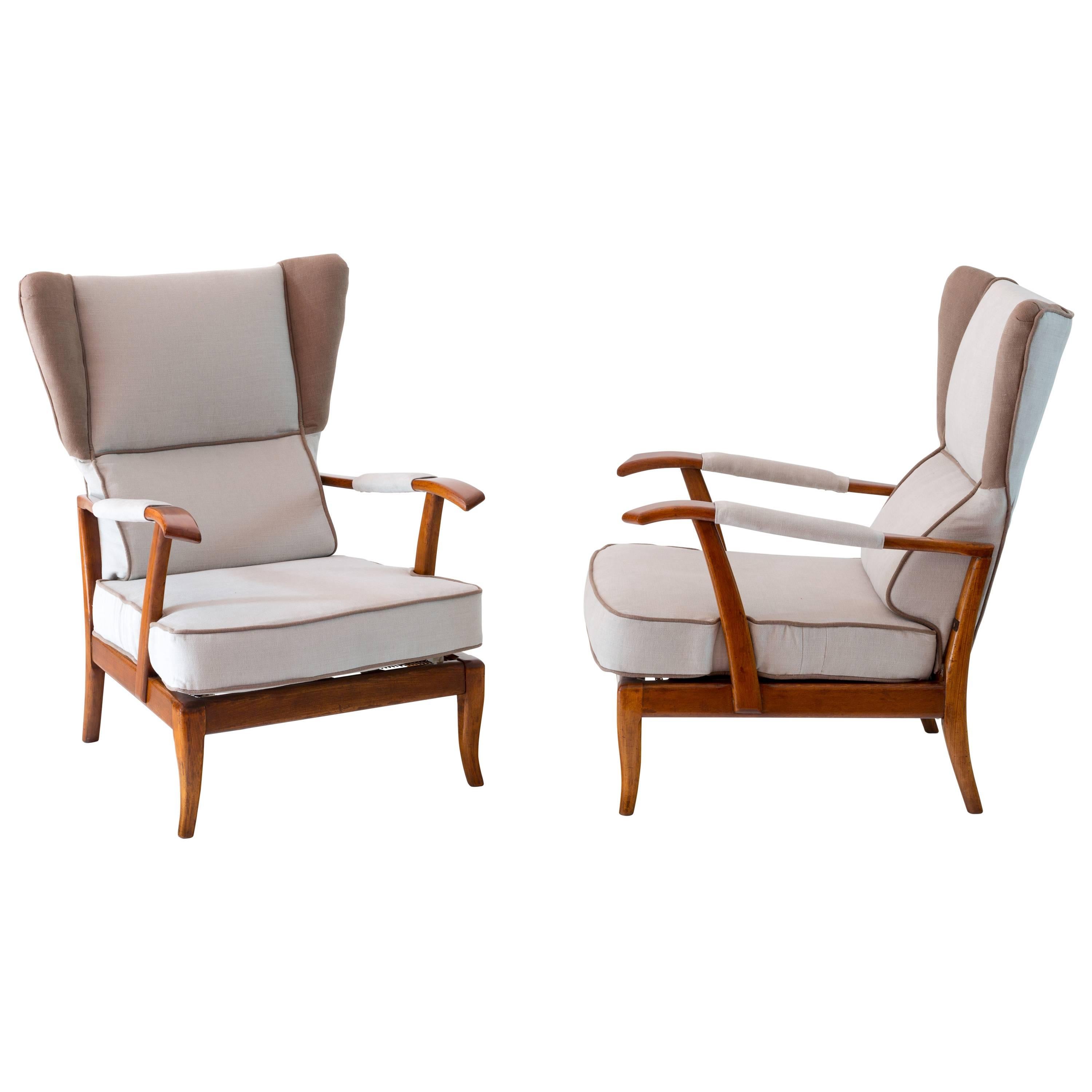 Interesting Pair of Reclining Wingback Armchairs by Paolo Buffa, 1940