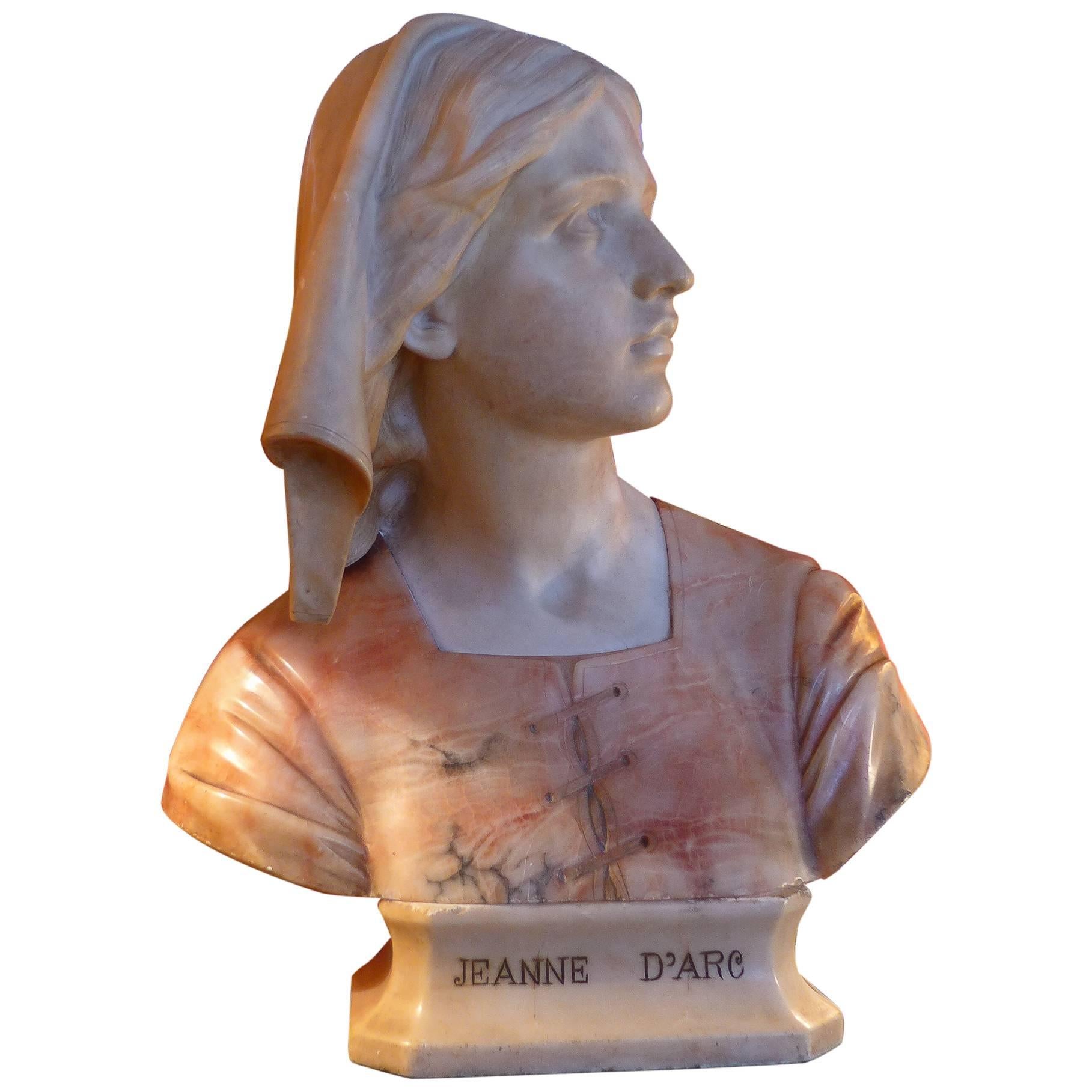 Late 19th Century Marble and Alabaster Sculpture Bust Jeanne d’Arc, circa 1890