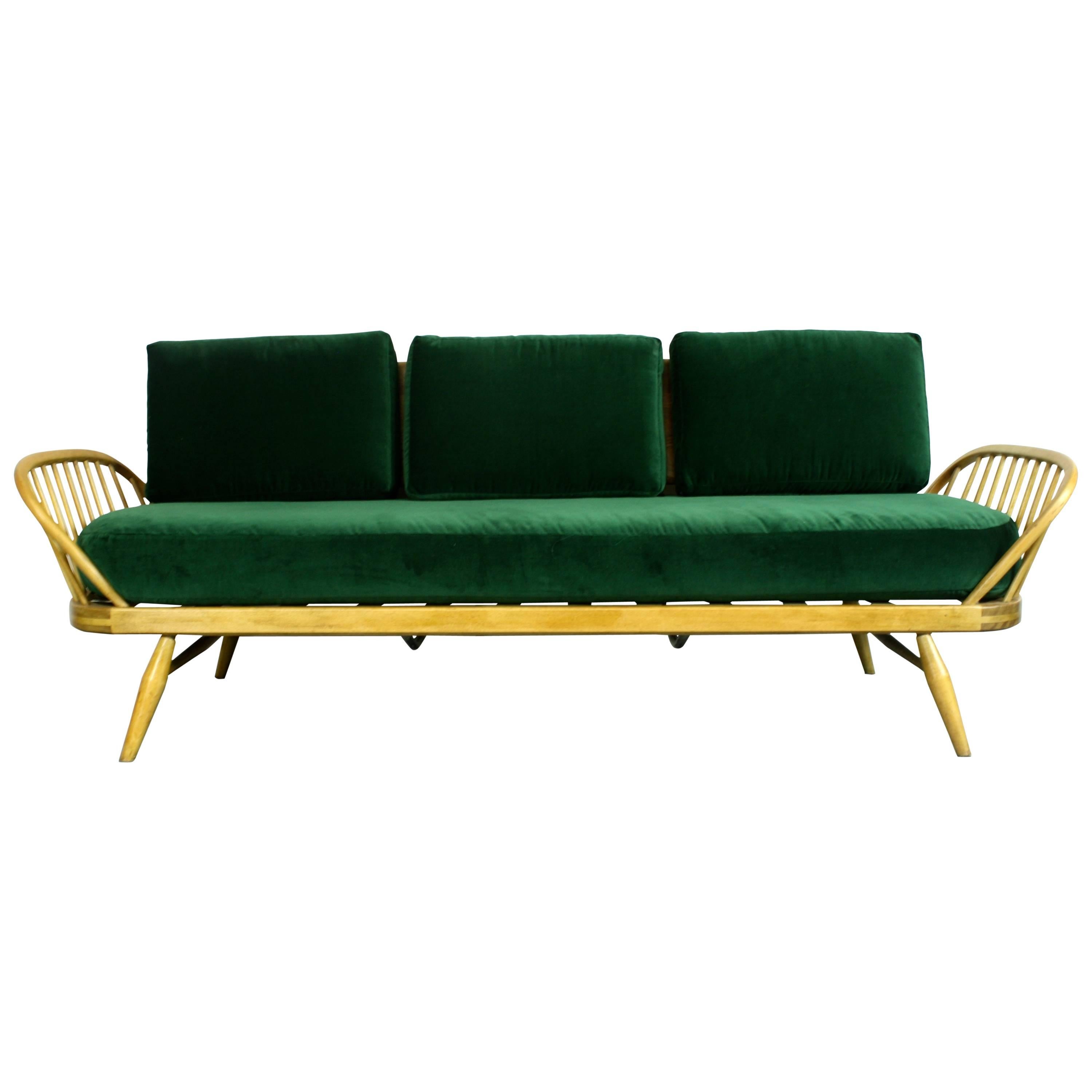 Vintage Ercol 355 Studio Couch Sofa or Daybed with Green Velvet