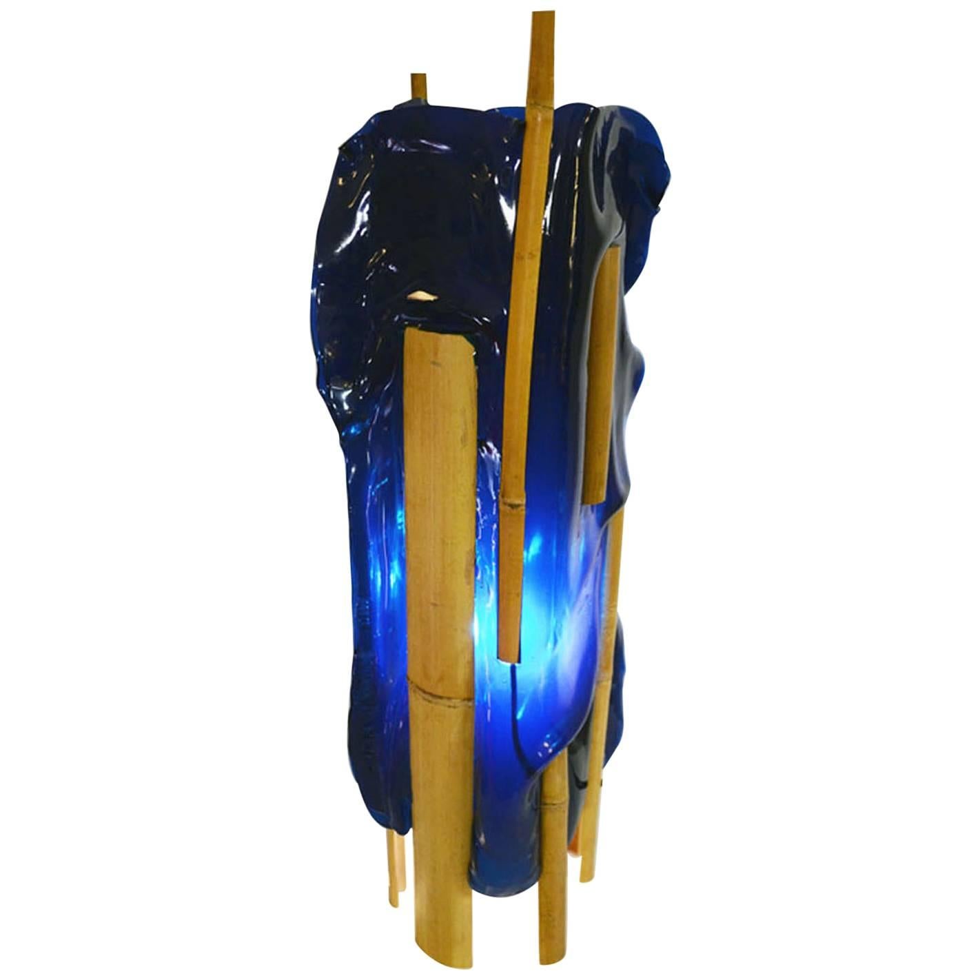 Campana Brothers Lamp 'Nativo' in Blue Resin with Bamboo Insertions For Sale