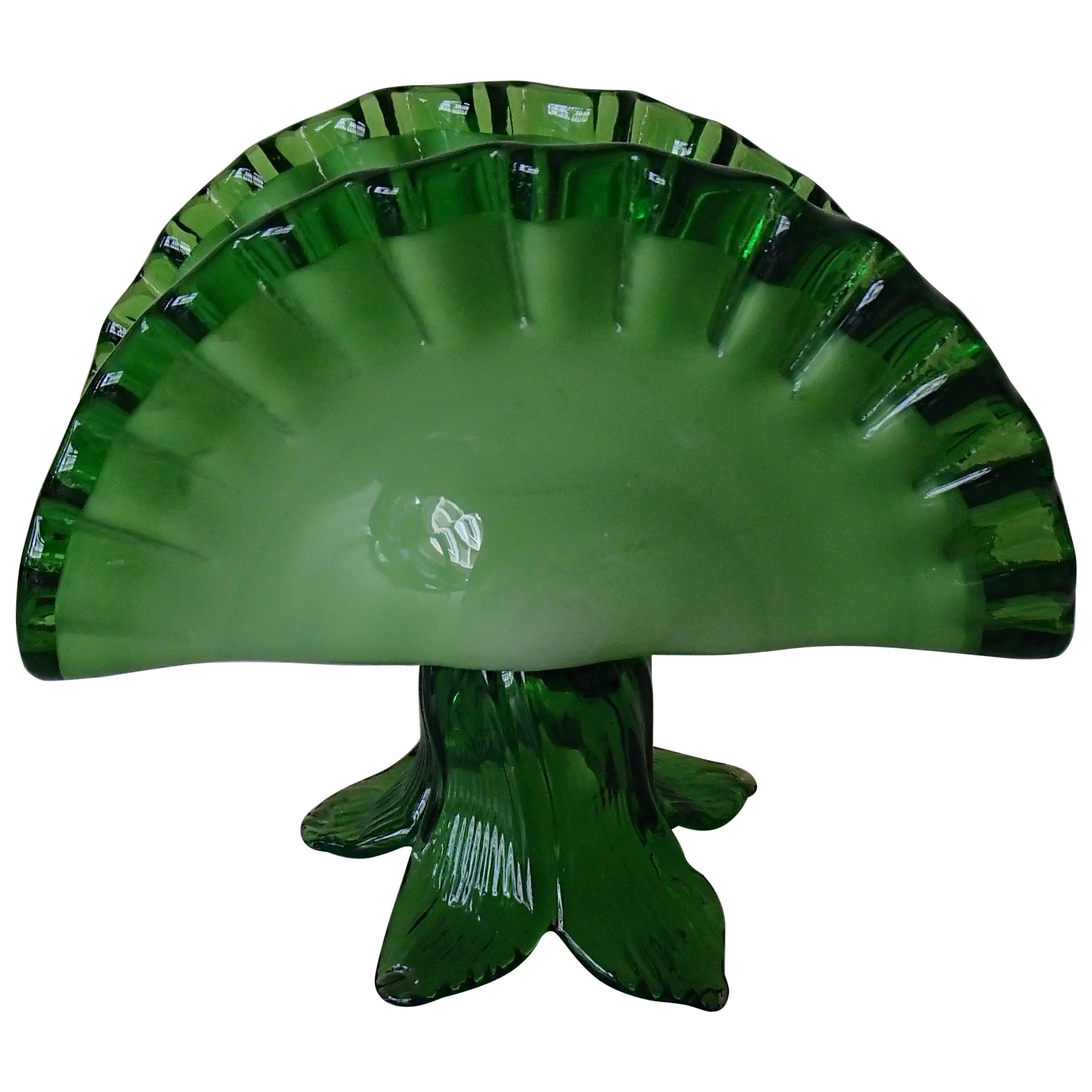 Mid-Century Murano Table Cloth or Letter Holder Two-Toned Green Glass