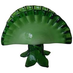 Mid-Century Murano Table Cloth or Letter Holder Two-Toned Green Glass 12