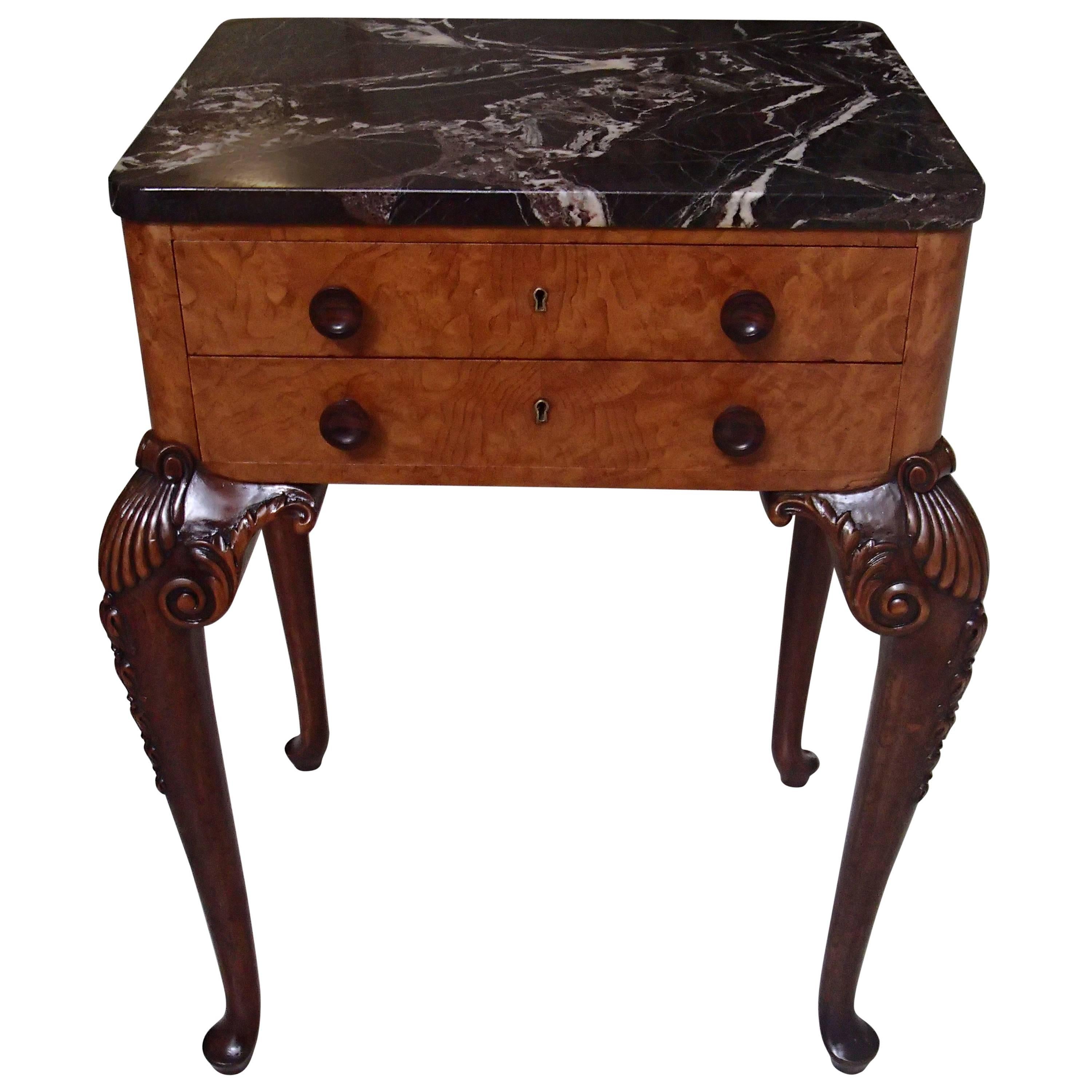 19th Century Chest of Drawers Side Table Marble-Top Carved Legs