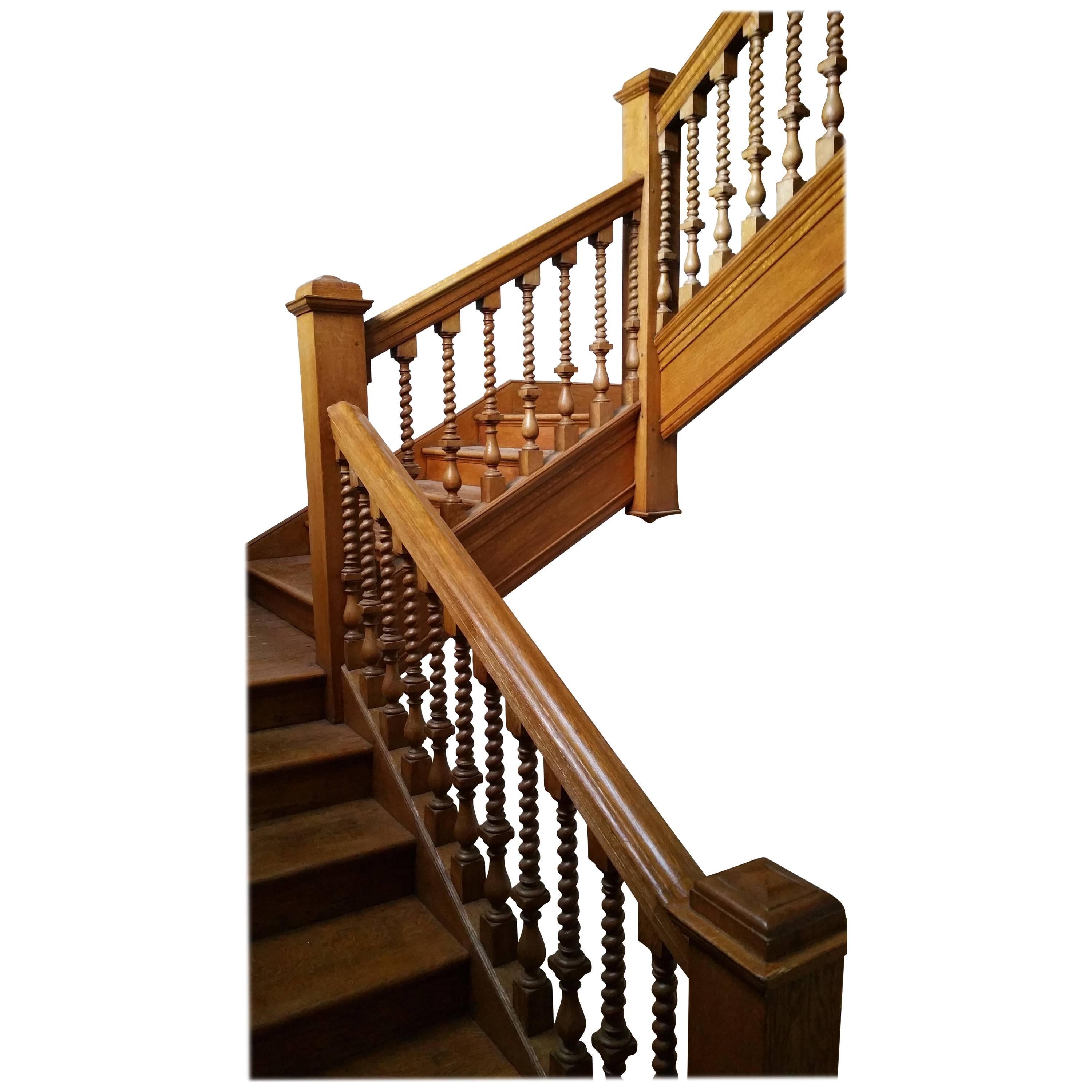 19th Century Oak Staircase Spindles and Handrail