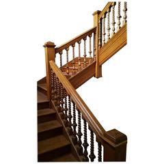 19th Century Oak Staircase Spindles and Handrail