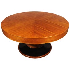 Grande table ronde Art déco des années 1930, chêne et placage, anneau en laiton - Barcelone, Espagne