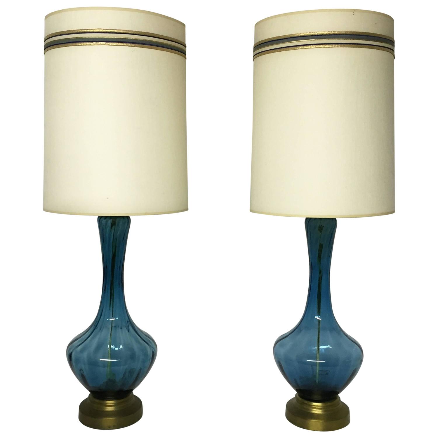 Mid Century Modern Blue Glass Table Lamps For Sale At 1stdibs