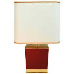 Largest Burgundy Lacquered and Brass Table Lamp by Maison Jansen, 1970s