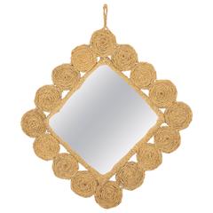 Unique Mid-20th Century Spanish Esparto Grass Rhombus Mirror