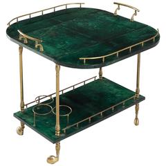 Aldo Tura Green Trolley in Parchment and Brass 5