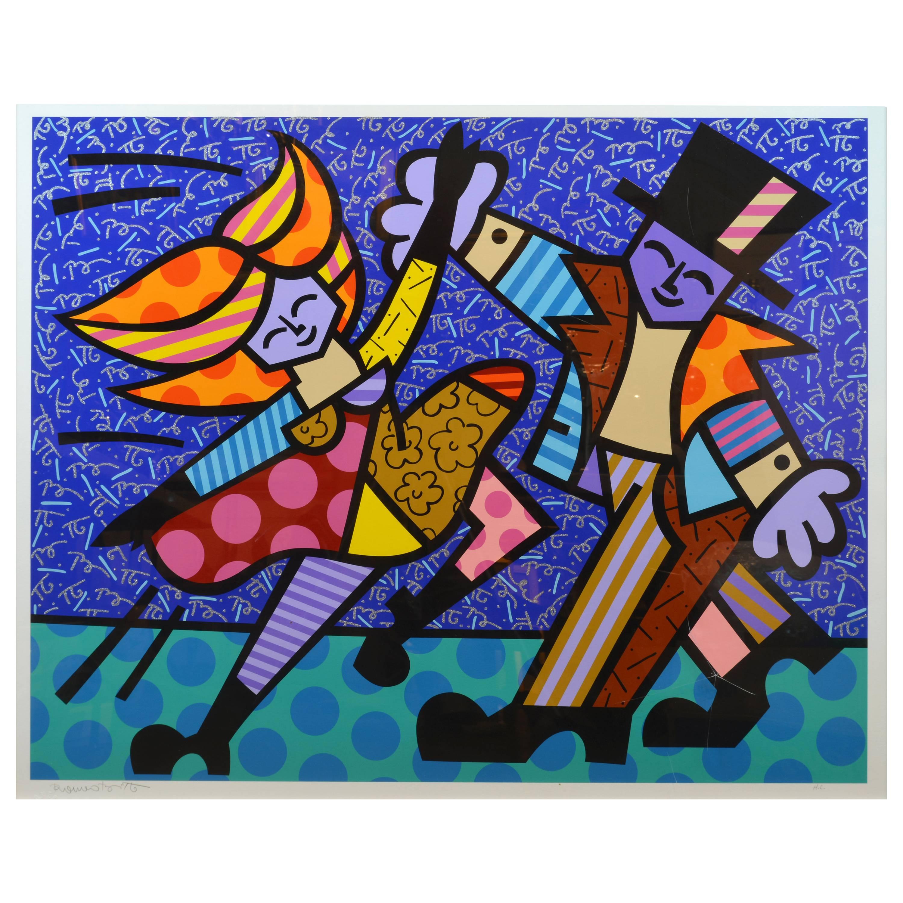 Large Romero Britto Serigraph 'Dancing Couple' Signed in Pencil, Annotated H.C.