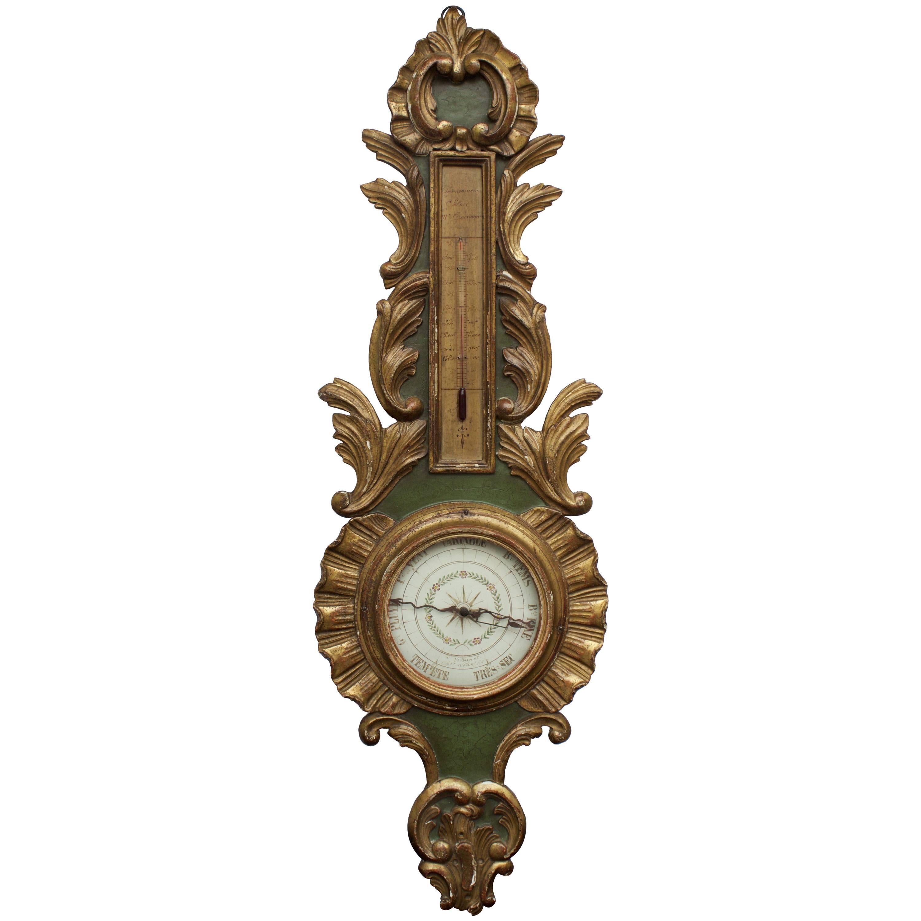 Louis XV Period French Giltwood and Lacquered Barometer For Sale