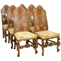 Set of Six Walnut William & Mary Dining Chairs