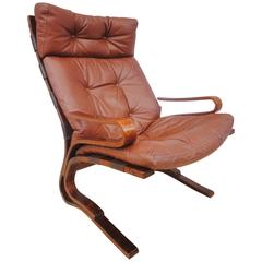 Mid-Century Retro Westnofa Tan Leather Beech Bentwood Lounge Armchair, 1960s Mid-Century Retro Westnofa Tan Leather Beech Bentwood Lounge Armchair, 1960s