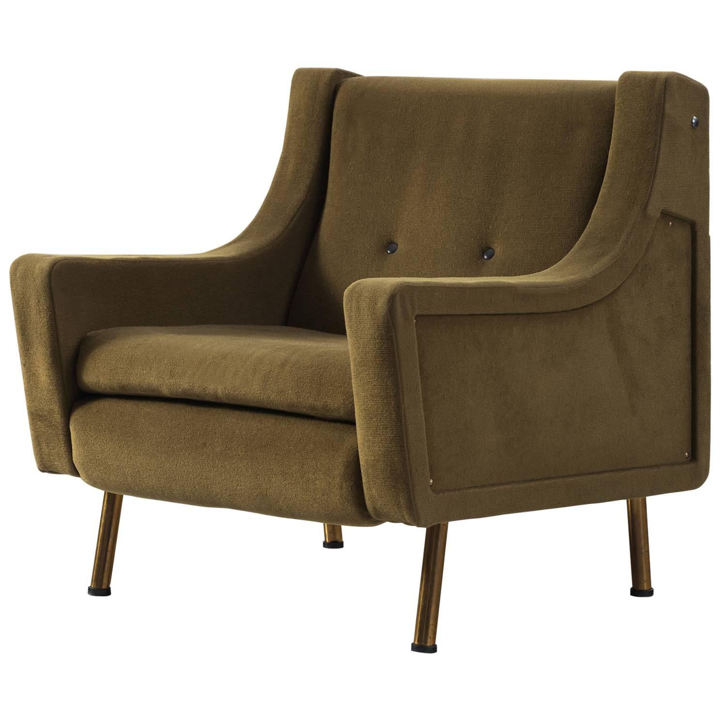 Italian Lounge Chair in Olive-Green Upholstery