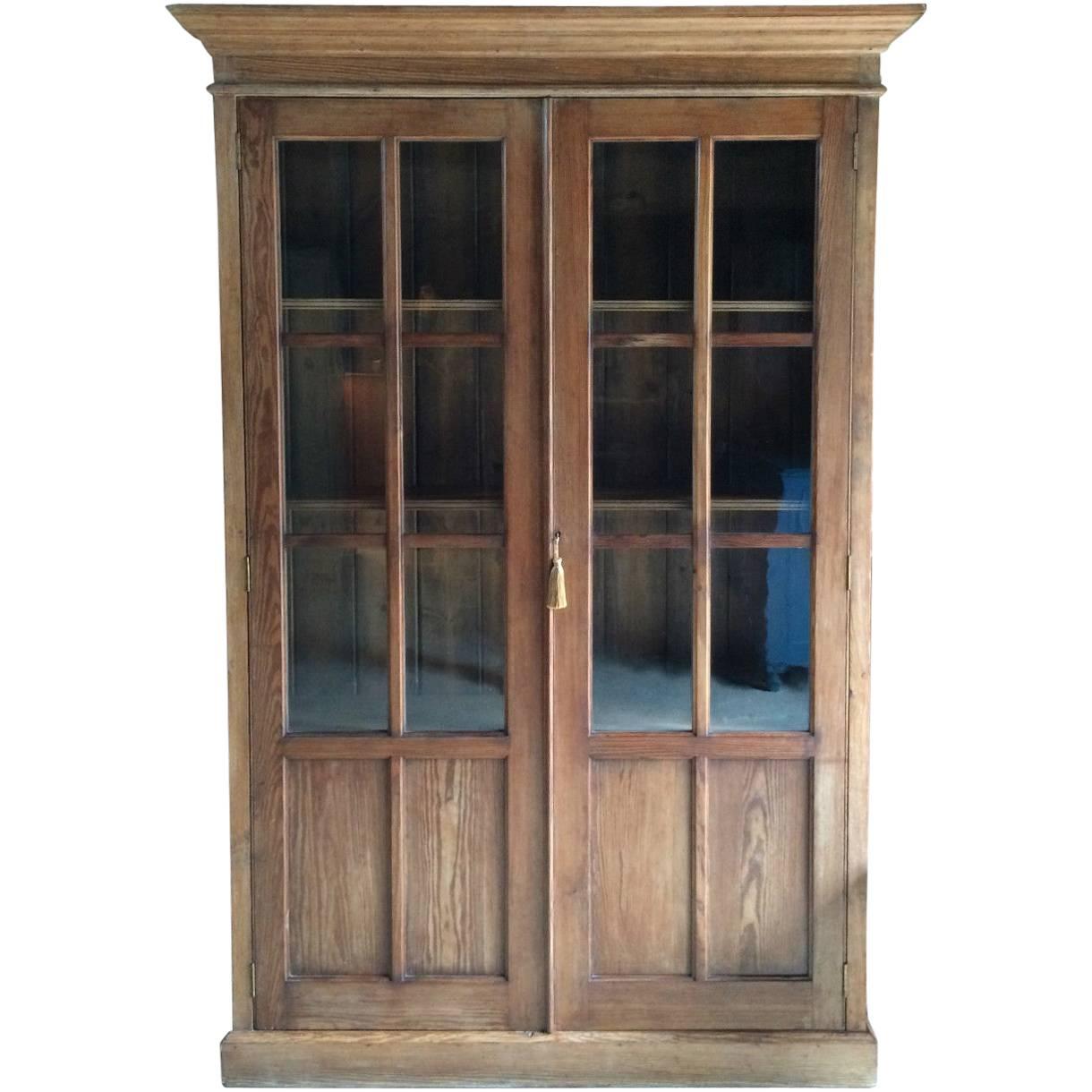 Antique Pine Bookcase Display Cabinet, Victorian, 19th Century