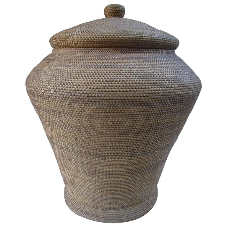 Large Rattan Basket in the Shape of an Urn at 1stDibs